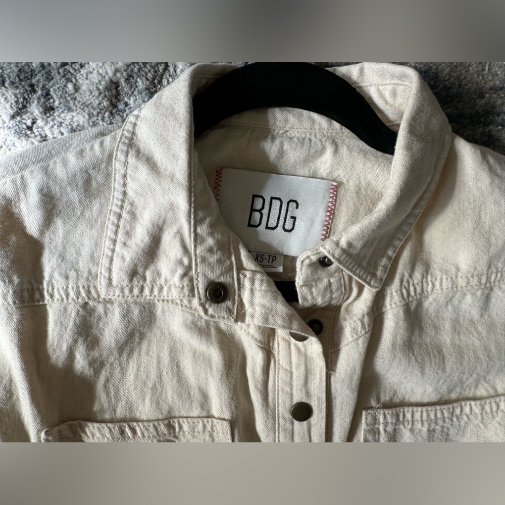 Urban Outfitters BDG Devin Distressed Denim Cream Romper - Picture 9 of 11